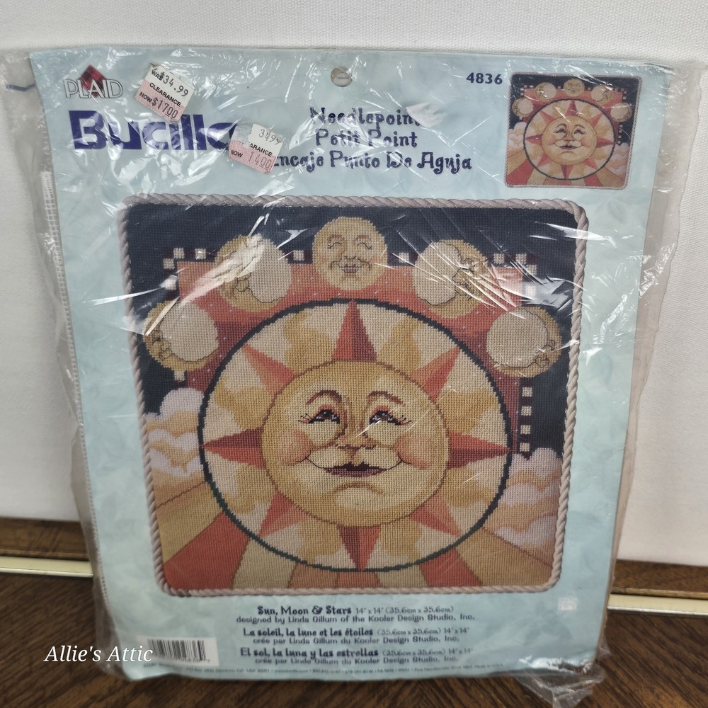 Celestial Sun Moon & Stars Vintage Needlepoint Kit #4836 Plaid Bucilla 2002 New